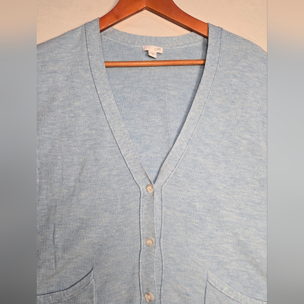 J. Jill Baby Blue V-Neck Slouchy Womens Cardigan XL Cotton Blend Cozy Relaxed